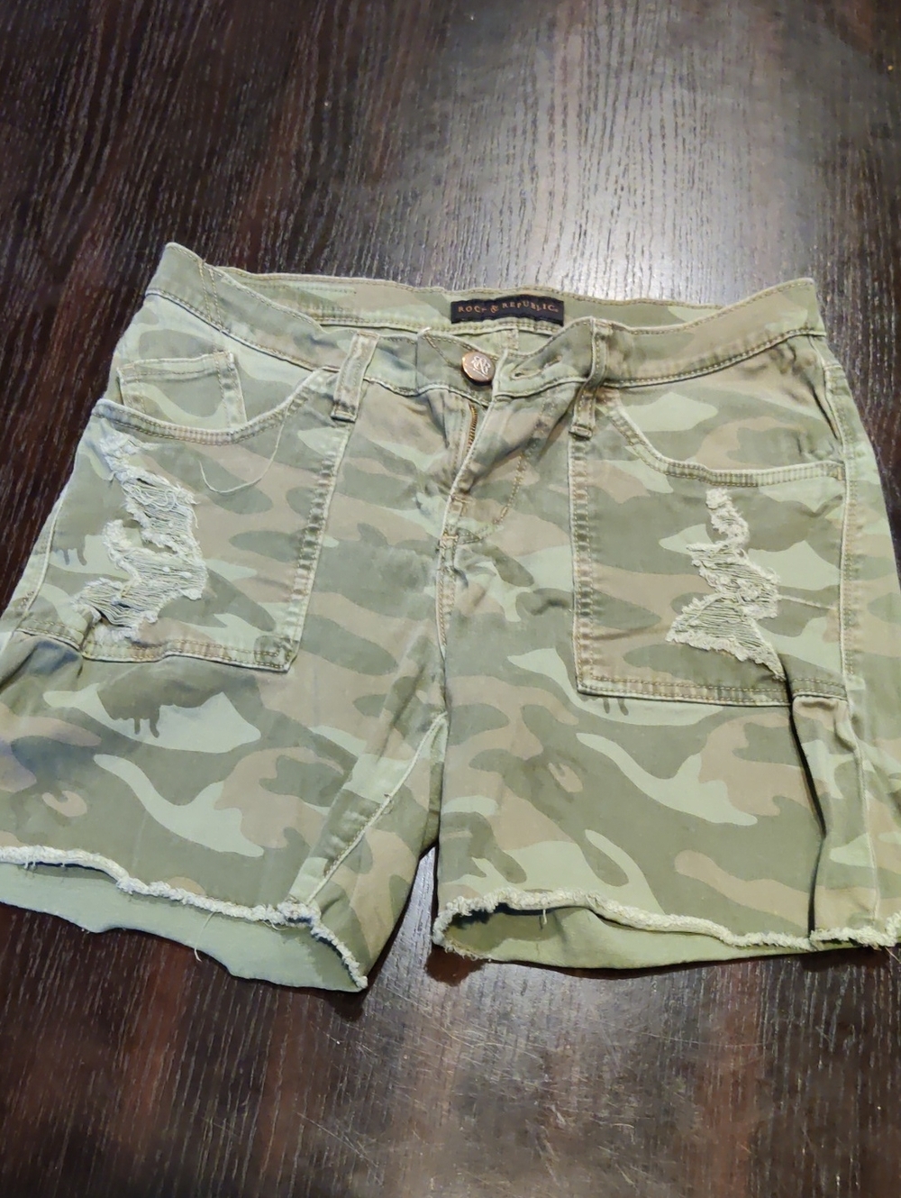 Rock & Republic Camo Distressed Shorts - Olive